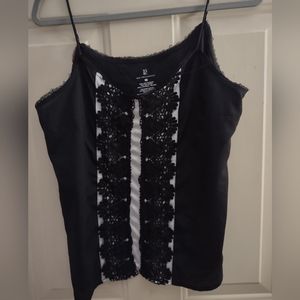 WOMAN'S BLACK CAMI. CREPE WITH WHITE SATIN AND BLACK LACE DOWN THE FRONT